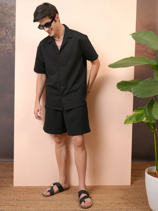 Locomotive Premium Men Black Shirt With Shorts Co-Ords
