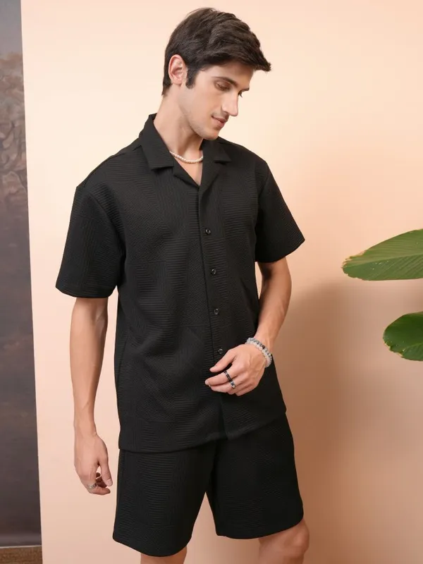Locomotive Premium Men Black Shirt With Shorts Co-Ords