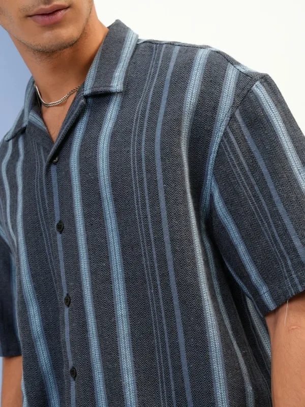 Highlander Men Blue Striped Oversized Fit Casual Shirt