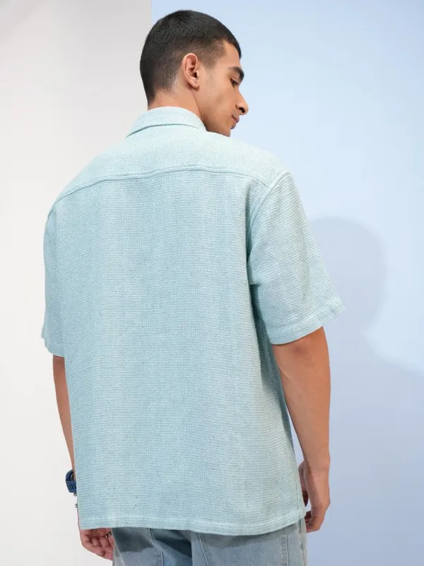  Highlander Men Blue Solid Oversized Fit Casual Shirts