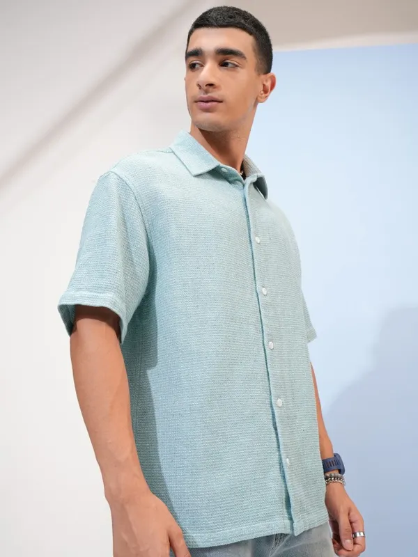  Highlander Men Blue Solid Oversized Fit Casual Shirts