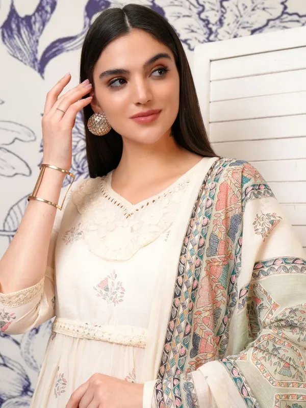 Vishudh Women White Embroidered Fit and Flare Dress