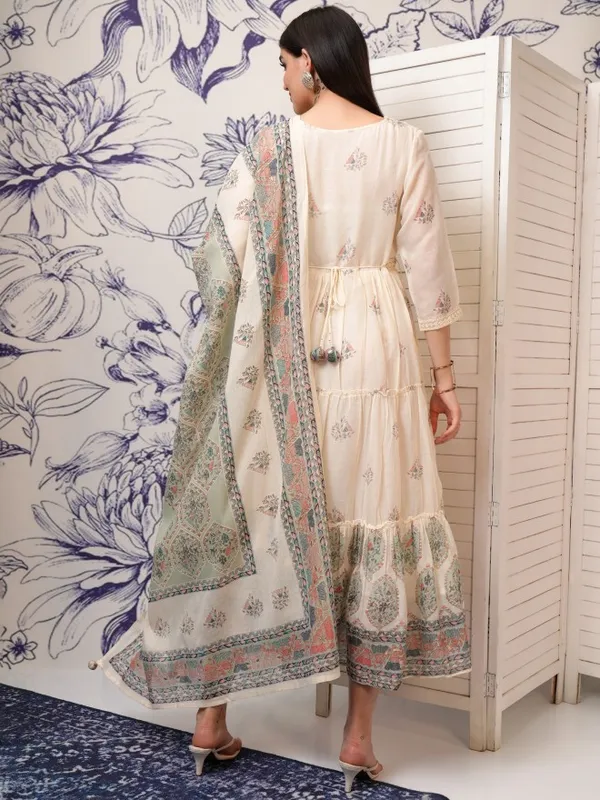Vishudh Women White Embroidered Fit and Flare Dress