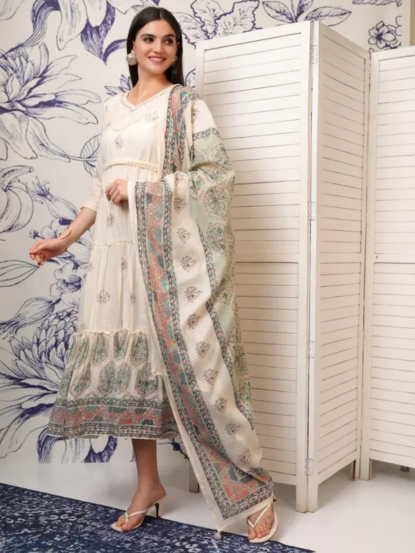 Vishudh Women White Embroidered Fit and Flare Dress