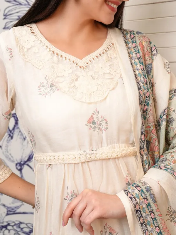 Vishudh Women White Embroidered Fit and Flare Dress