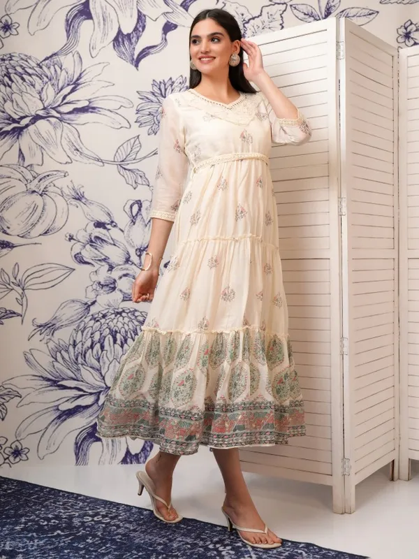 Vishudh Women White Embroidered Fit and Flare Dress