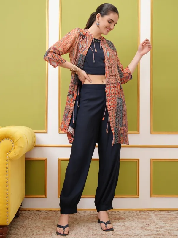 Vishudh Women Blue Printed Top With Trouser