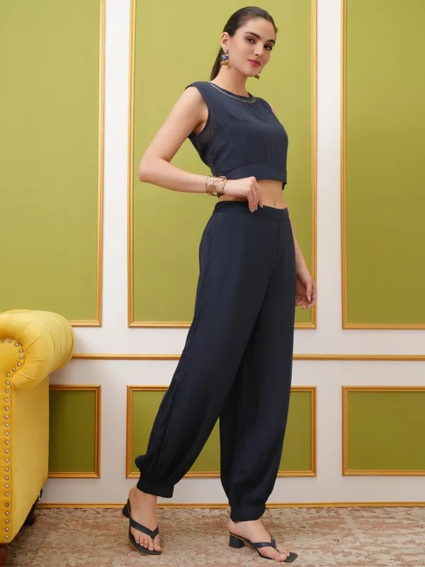 Vishudh Women Blue Printed Top With Trouser