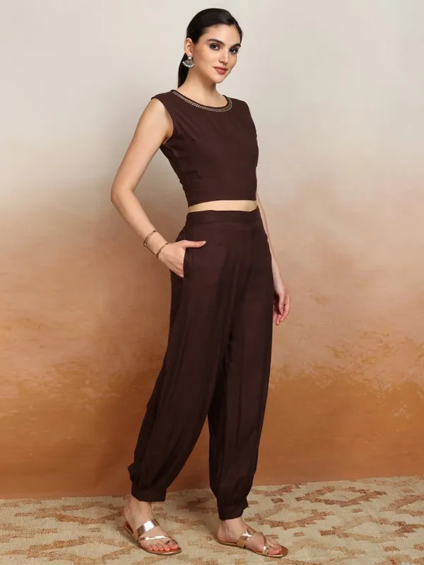 Vishudh Women Brown Printed Kurta With Trouser