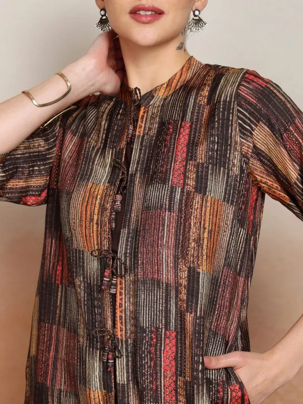 Vishudh Women Brown Printed Kurta With Trouser