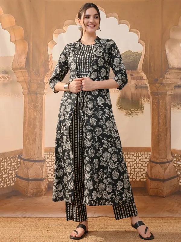 Vishudh Women Black Printed Kurta With Trousers 