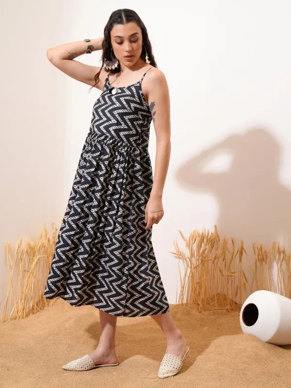 Vishudh Women Black Printed A-Line Dress