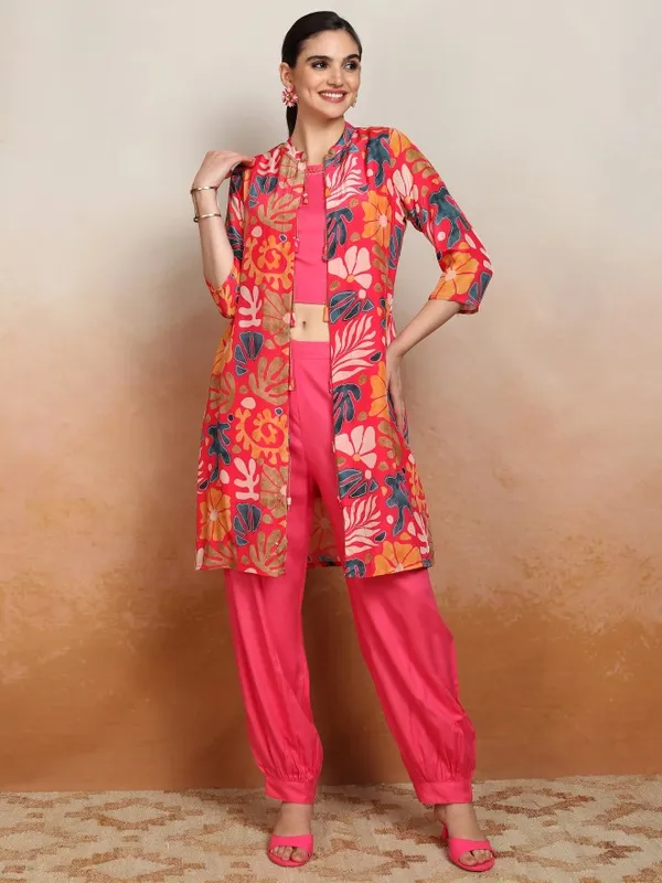 Vishudh Women Pink Printed Top With Trousers