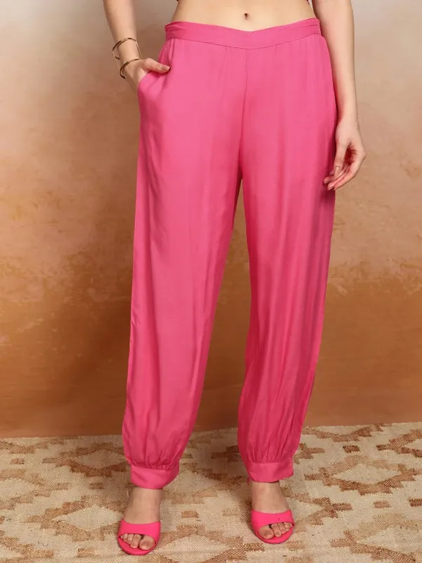 Vishudh Women Pink Printed Top With Trousers