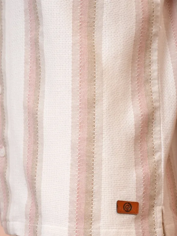  Locomotive Men Pink Striped Regular Fit Casual Shirts