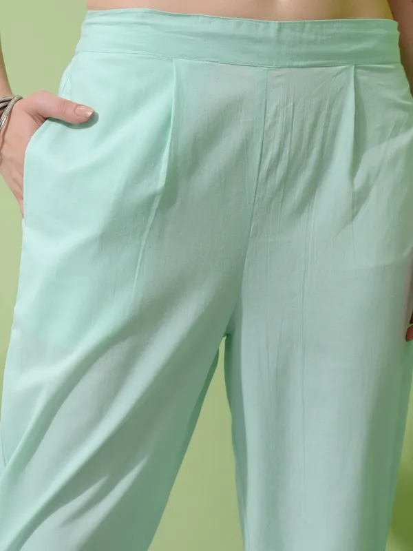 Vishudh Women Green Embroidered Kurta With Trouser And Dupatta