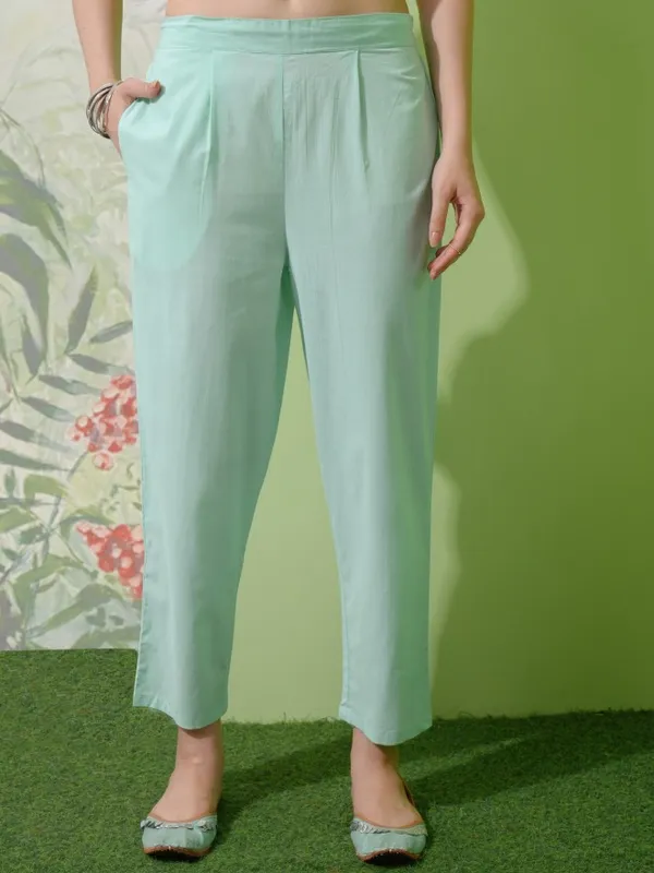 Vishudh Women Green Embroidered Kurta With Trouser And Dupatta