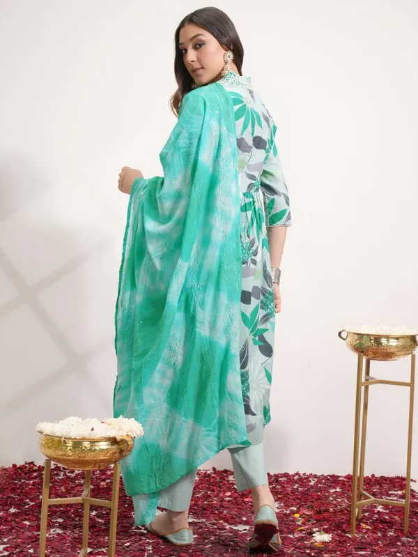 Vishudh Women Green Printed Kurta With Trouser And Dupatta