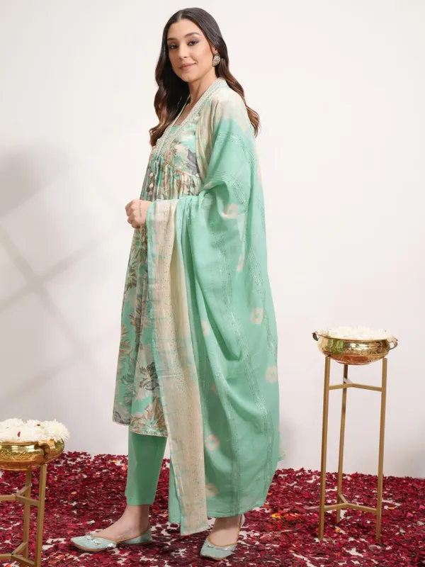  Vishudh Women Green Printed Kurta Sets