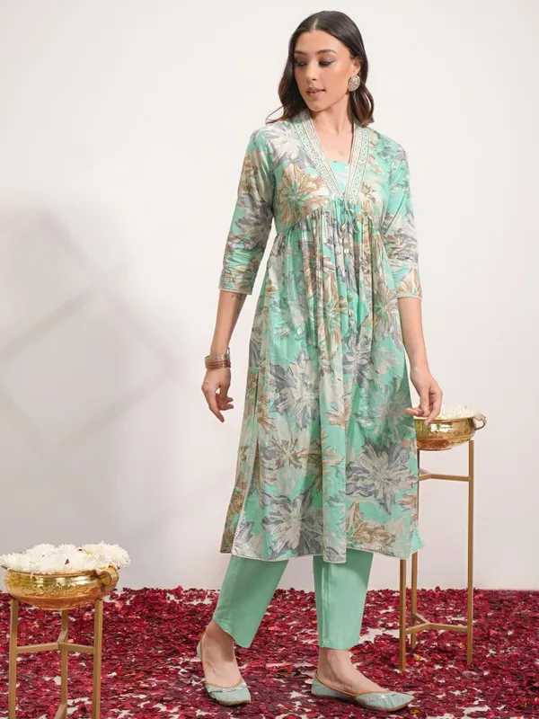  Vishudh Women Green Printed Kurta Sets