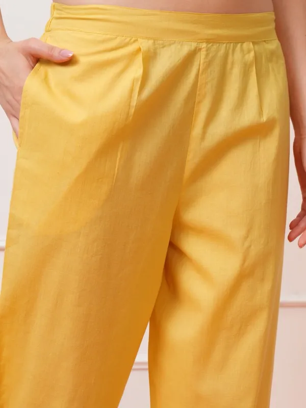 Vishudh Women Yellow Printed Kurta With Trousers And Dupatta
