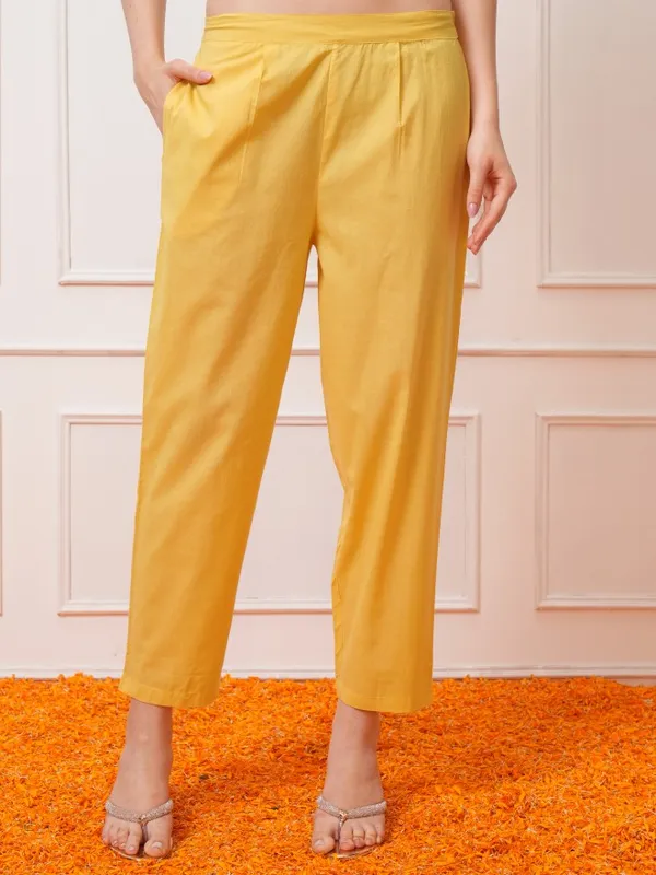 Vishudh Women Yellow Printed Kurta With Trousers And Dupatta