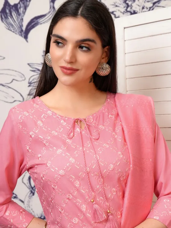 Vishudh Women Pink Printed Kurta With Trousers And Dupatta