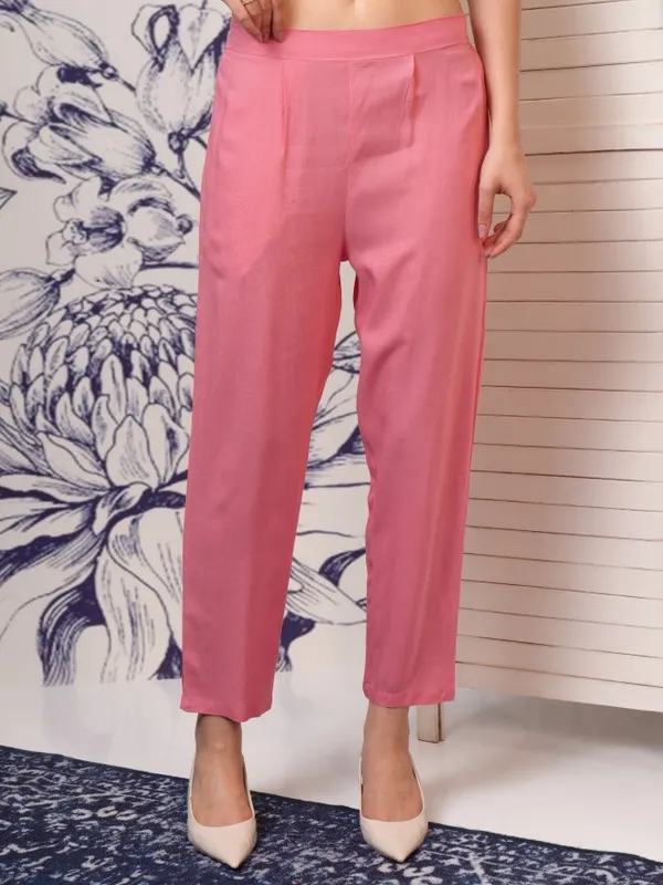 Vishudh Women Pink Printed Kurta With Trousers And Dupatta