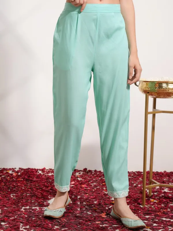 Vishudh Women Blue Embroidered Kurta With Trouser And Dupatta