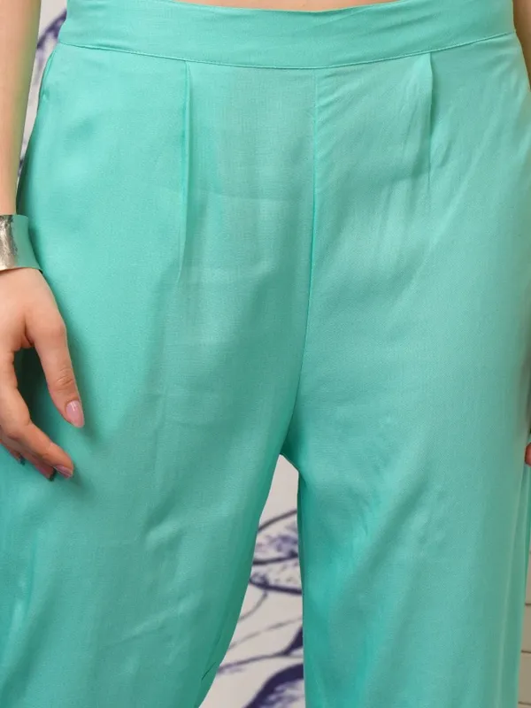 Vishudh Women Blue Embroidered Kurta With Trouser And Dupatta