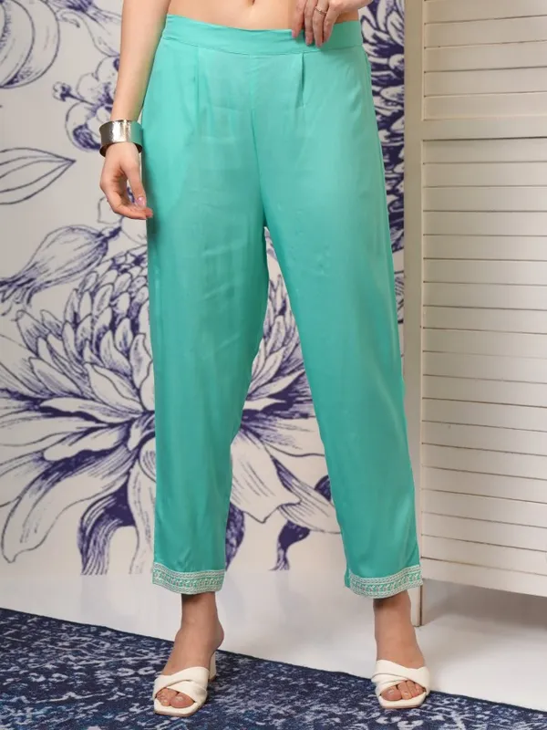 Vishudh Women Blue Embroidered Kurta With Trouser And Dupatta