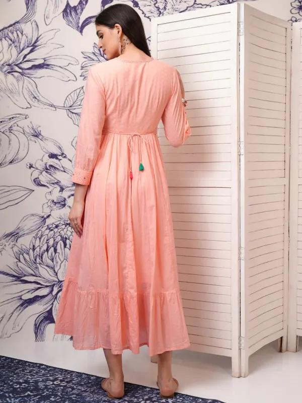 Vishudh Women Peach Solid A-Line Dress