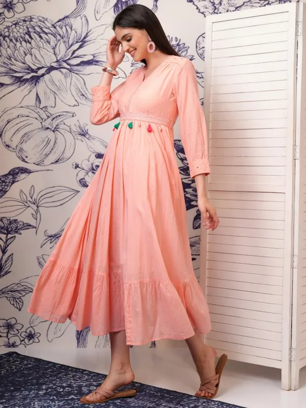 Vishudh Women Peach Solid A-Line Dress