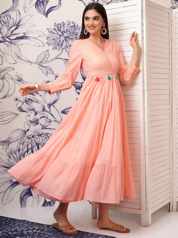 Vishudh Women Peach Solid A-Line Dress