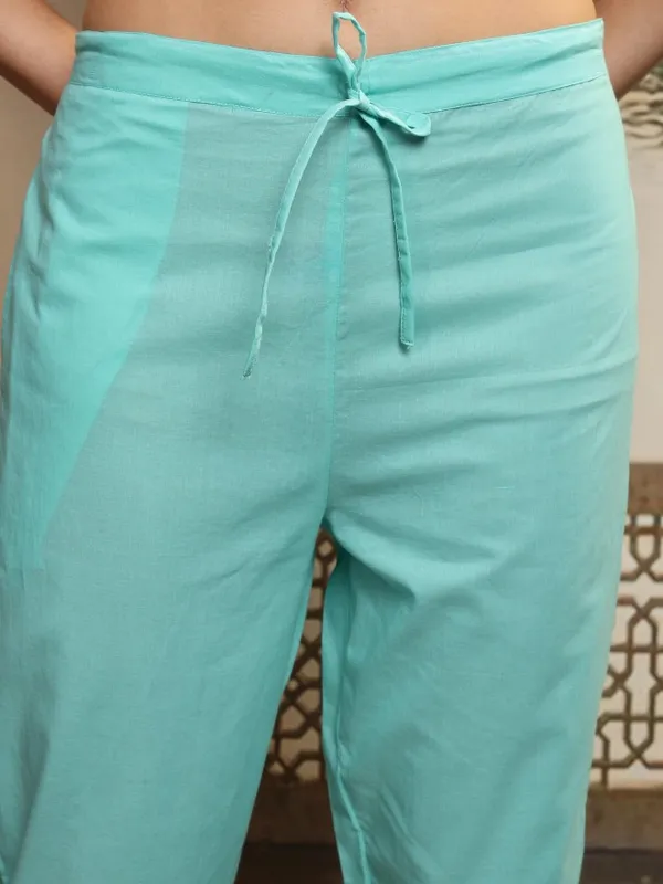 Vishudh Women Blue Embroidered Kurta With Trousers And Dupatta