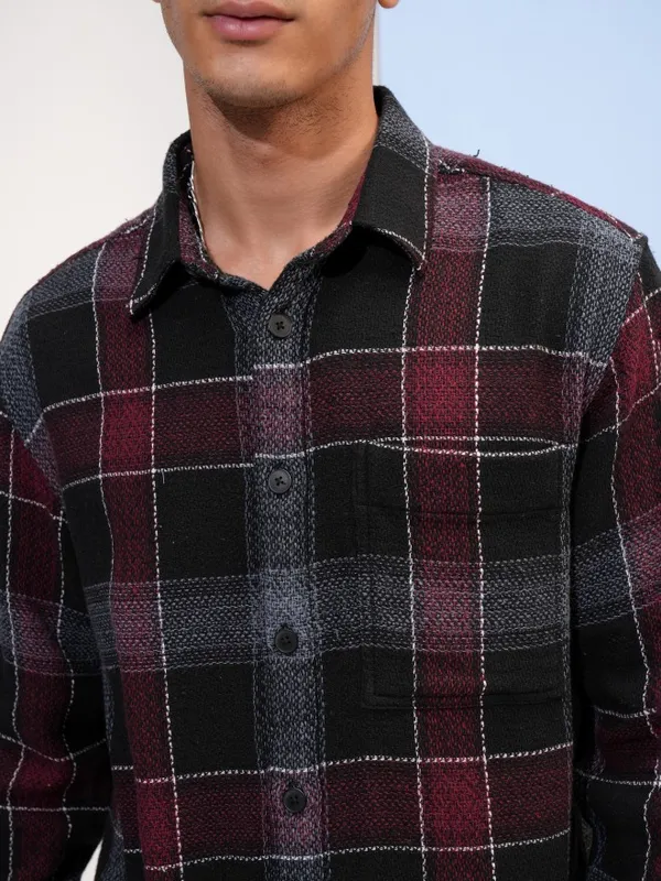  Highlander Men Black Checked Oversized Fit Casual Shirts