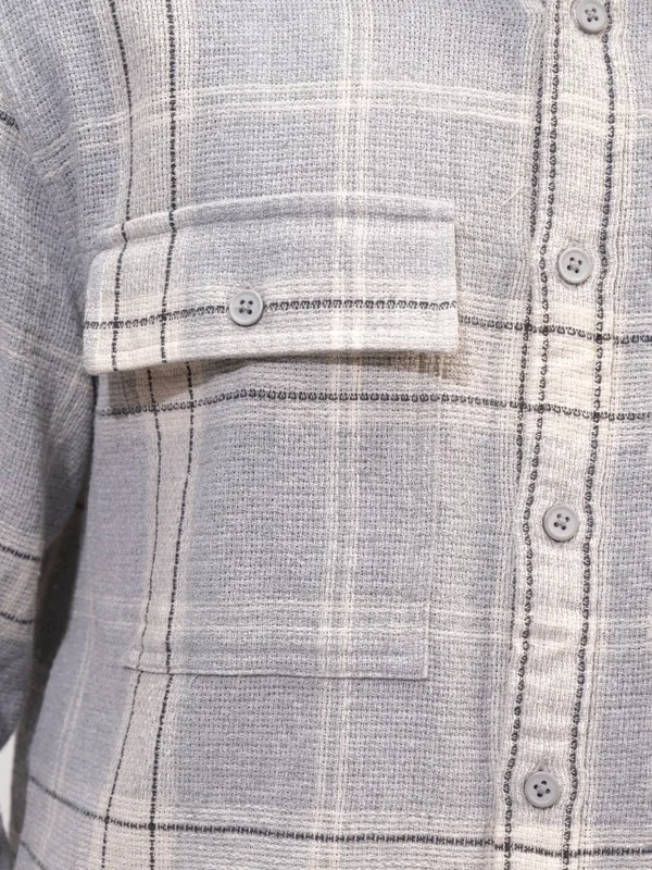  Highlander Men Grey Checked Oversized Fit Casual Shirts