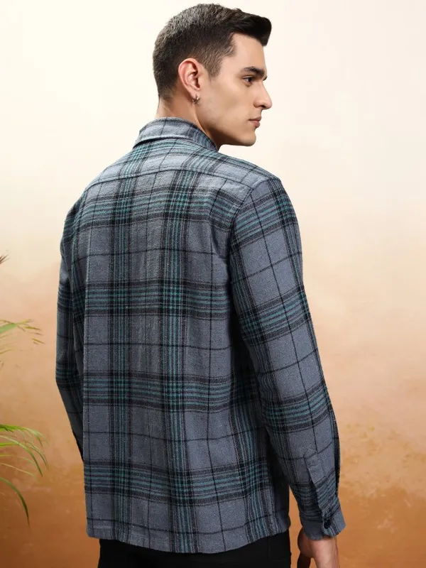 Highlander Men Blue Checked Oversized Fit Casual Shirt