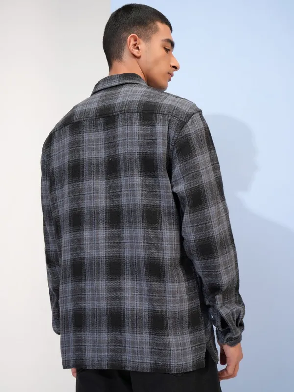  Highlander Men Black Checked Relaxed Fit Casual Shirts