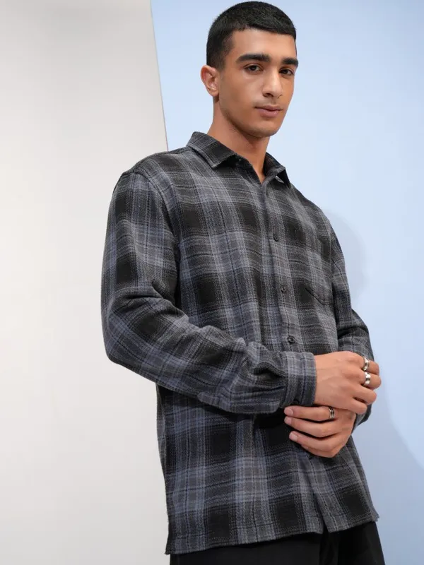 Highlander Men Black Checked Relaxed Fit Casual Shirts