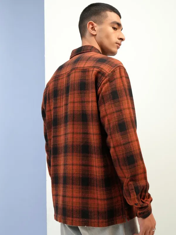  Highlander Men Terracotta Checked Relaxed Fit Casual Shirts