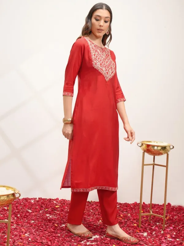  Vishudh Women Red Embroidered Kurta Sets