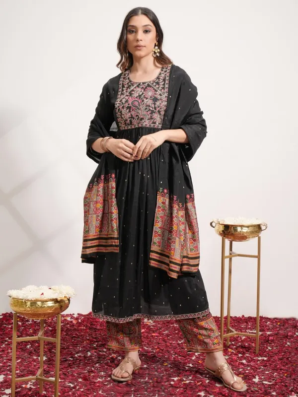  Vishudh Women Black Embroidered Kurta Sets