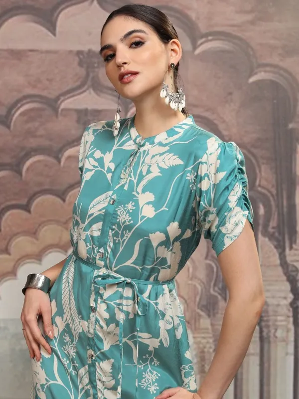 Vishudh Women Teal Printed Maxi Dress