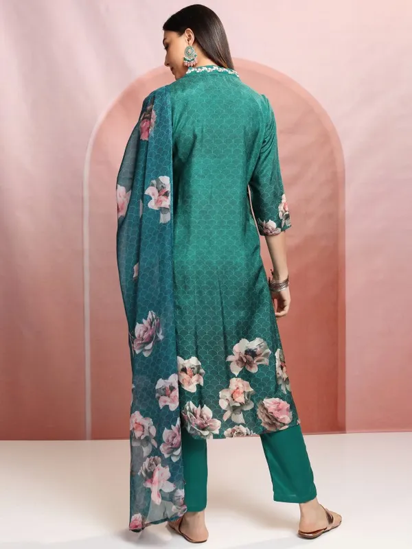 Vishudh Women Green Printed Kurta With Trousers And Dupatta