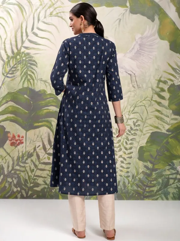 Vishudh Women Navy Blue Printed A-Line Kurta