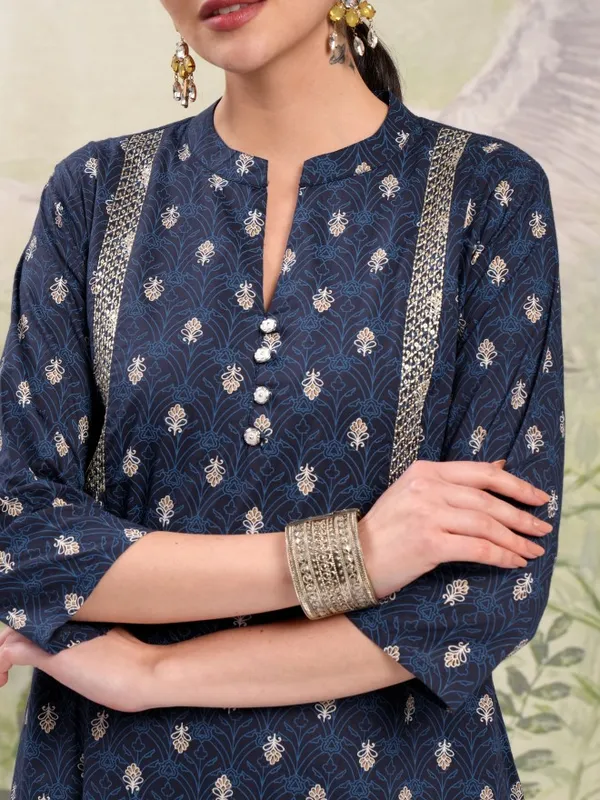 Vishudh Women Navy Blue Printed A-Line Kurta