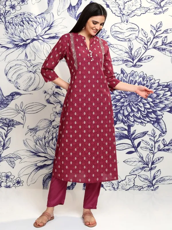 Vishudh Women Red Embroidered A-Line Kurta