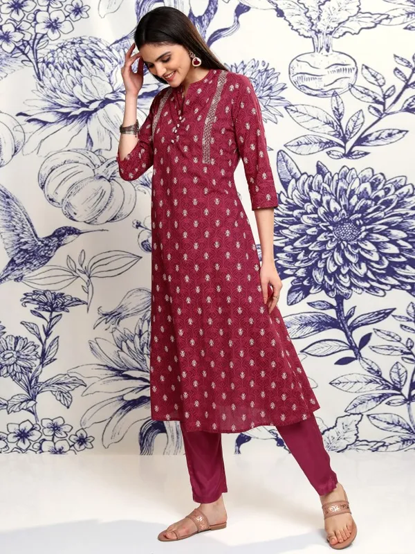 Vishudh Women Red Embroidered A-Line Kurta