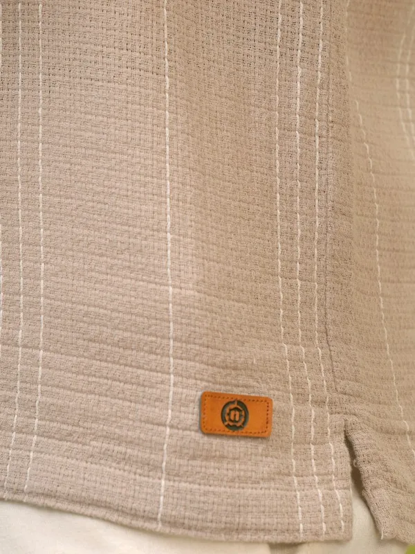 Locomotive Premium Men Beige Striped Relaxed Fit Casual Shirt